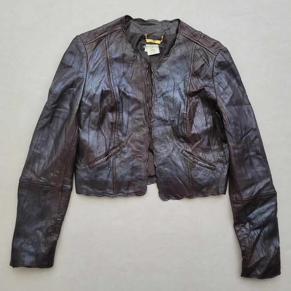 Y2K Allen Schwartz Cropped Leather Medium Jacket Retro Classic Hipster Boho
